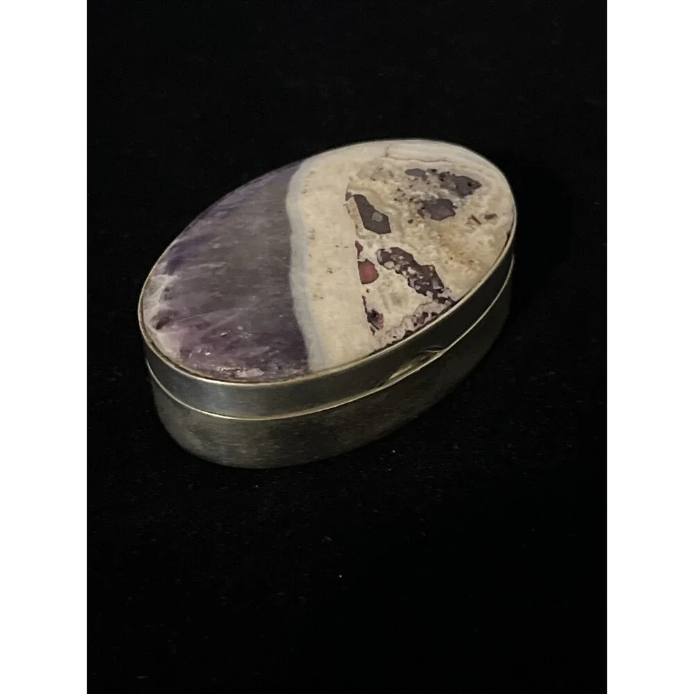 Sterling Silver Opalized Fluorite Cabochon Vintage Handmade Rare Pill Box Mexico
